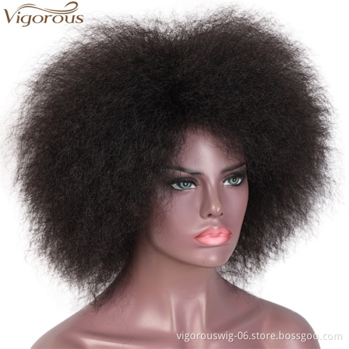 Vigorous Wholesale Top Quality Cheap Afro Short Kinky Fluffy Wig For Women Black Synthetic Wigs High Temperature